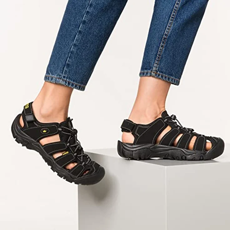 Lico Miami Herren Sandalen, Schwarz, Sicherheitssandalen mit Schnellschnürsystem und Klettverschluss, Größe 43 – Bild 2