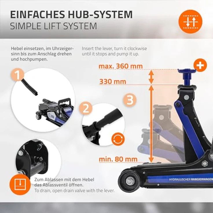 ECD Germany Wagenheber hydraulisch 2,5T, 80-36 mm, Gummiauflagen & SUV-Adapter, schwarz – Bild 6
