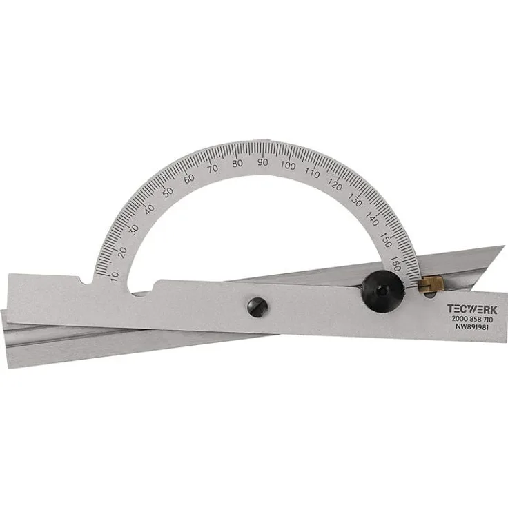 NORDWEST Winkelmesser Gradbogen D.100mm mit verstellbarer Messschiene L.150mm, mattverchromt, 10°-170° Winkelmessbereich