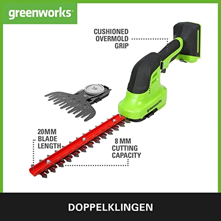 Greenworks Tools 24V Akku-Gras und Strauchschere G24SHT,15cm Grasschere 2800 SPM Doppelschermesser . – Bild 2