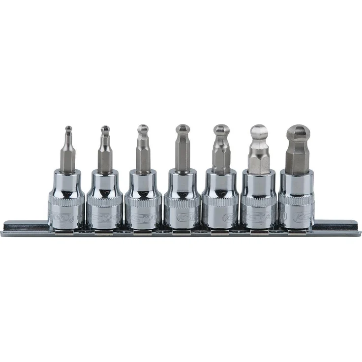 KS Tools Bohrer- und Bitset 3/8" CHROMEplus, 7-tlg. Innen6kant Kugelkopf, vernickelter Biteinsatz, Chrom Vanadium – Bild 1