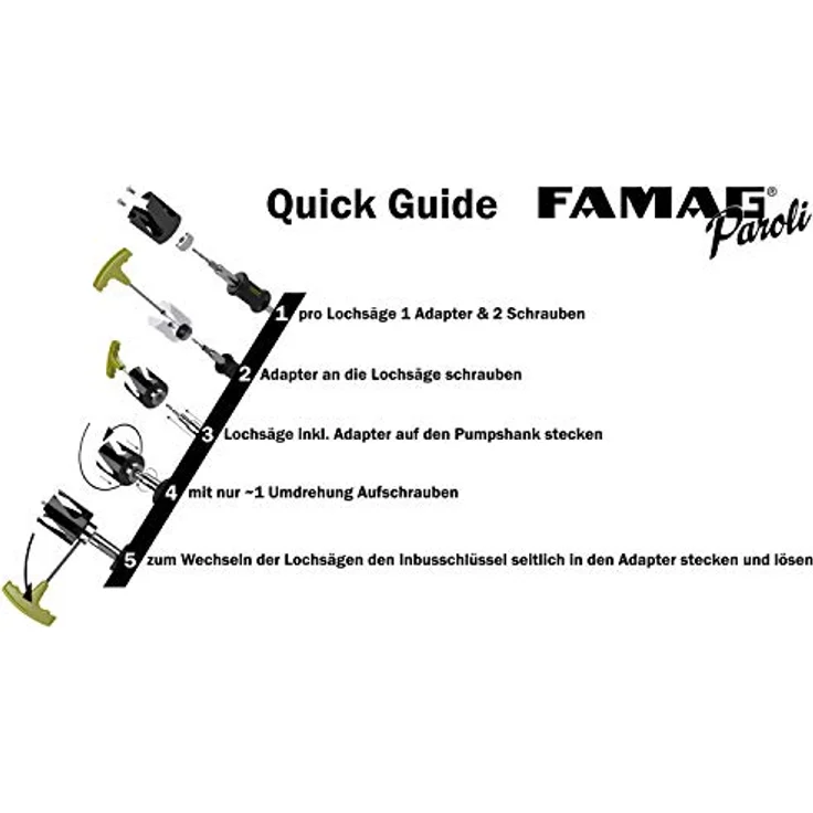 FAMAG Lochsäge 4-tlg., Pumpshank mit Adapter und HSS-Zentrierbohrer – Bild 5