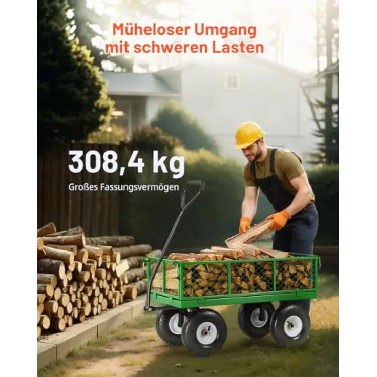 VEVOR Bollerwagen 300 kg, Transportwagen mit abnehmbaren Seitenteilen, 10-Zoll-Reifen und 180° drehbarem Griff, Metall – Bild 2