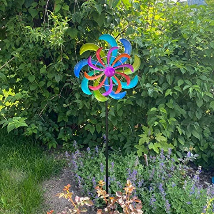 Buntes Windrad Blume für den Garten aus Metall Windspiel Windmühle 124 cm – Bild 5