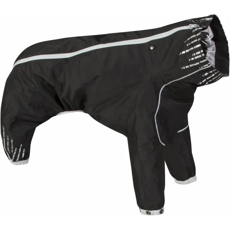 HURTTA Hundemantel Downpour Suit Regenanzug schwarz, verstellbar, wasserdicht, reflektierend