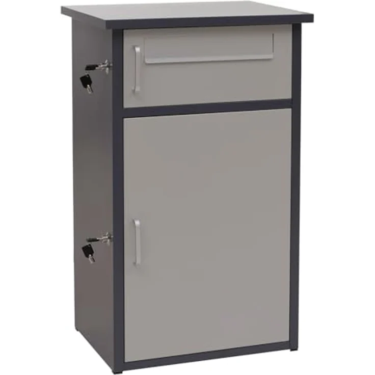 PROREGAL Paketkasten mit 2 Fächern, Stahl dunkelgrau/grau, HxBxT 78x49x38cm, wetterfest und sicher, mit seitlicher Verriegelung und Bodenanker – Bild 4