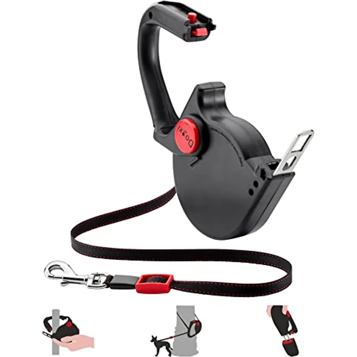 Dogxi Hundeleine Rollleine 5m 25kg Griff aufklappbar Gurtzunge im Auto befestigen kleine mittelgroße Hunde schwarz mit Karabiner Leine 11mm breit ausziehbar verstellbar einziehbar