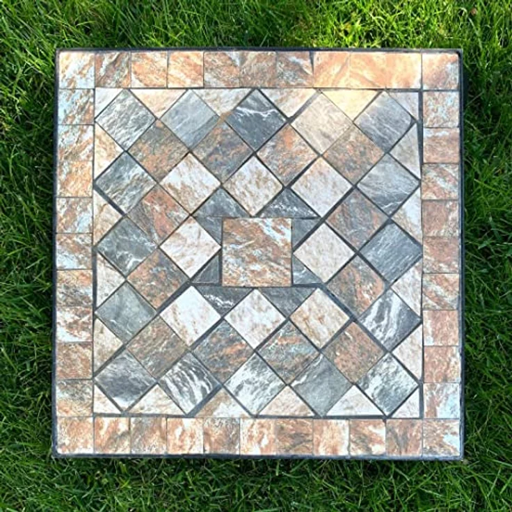 K&L Wall Art Mosaik Pflanzenroller Vintage Gefäßroller Steinmosaik Blumenhocker Tisch mit Rollen wetterfest Naturstein (Quadratisch 33 x 33cm) – Bild 4