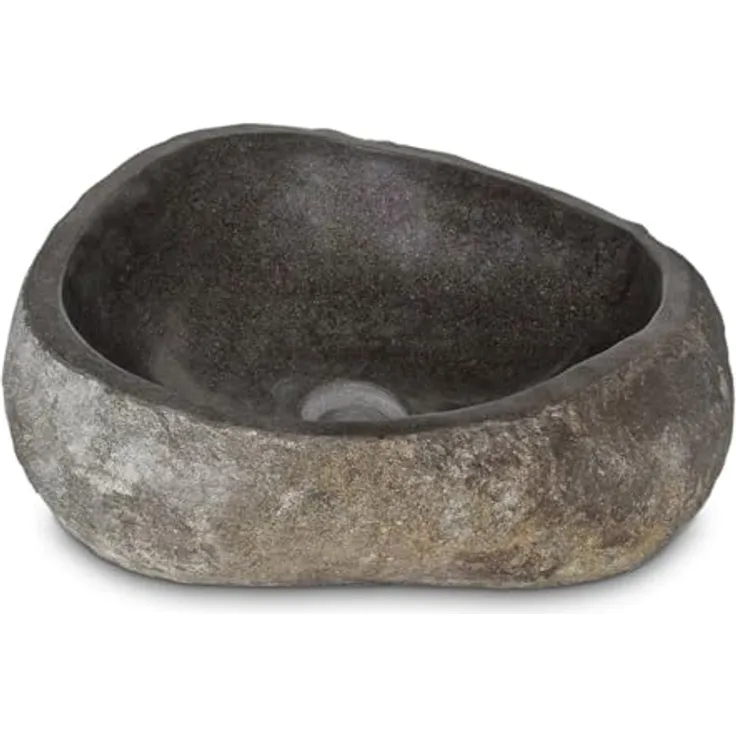 Oriental Galerie Top Serie Flussstein Handwaschbecken Naturstein Waschschale Stein Findling Natur Grau ca.40-45 cm, Einzelstück mit einzigartiger Marmorierung