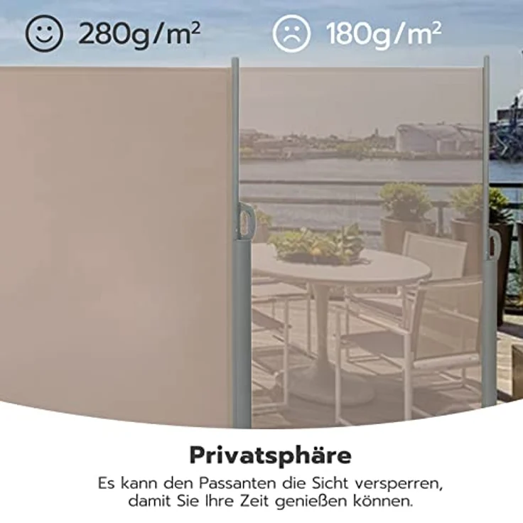 LARMNEE Alu-Seitenmarkise, ausziehbar 180 x 400 cm, blickdicht, wasserdicht, UV-Schutz, für Balkon, Terrasse, Garten, Taupe ETP184BP02 – Bild 5