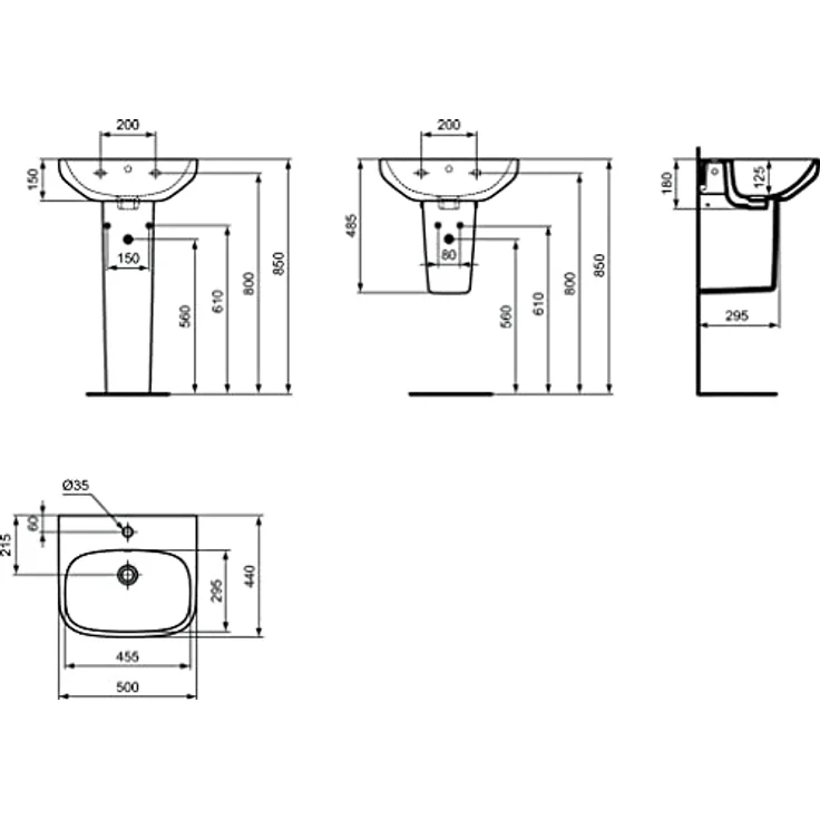 Ideal Standard Waschtisch i.life A, 50x44 cm, 1 Hahnloch mit Überlauf, weiß, aus Kristallporzellan, wandhängend – Bild 5