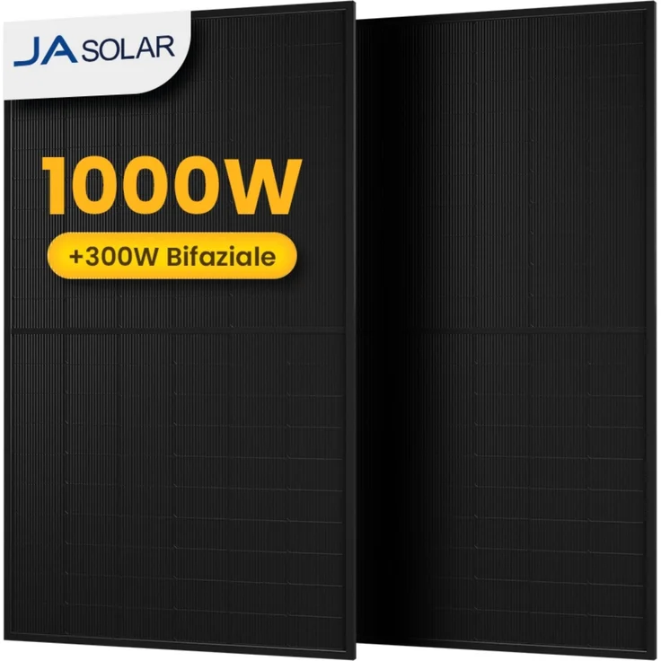 Powerness® JA Solar 1000Wp Full Black Bifazial Glas-Glas Solarmodule, 2x 500Wp N-Typ PV Panel mit 22.6% Wirkungsgrad für Balkonkraftwerk (0% MwSt)