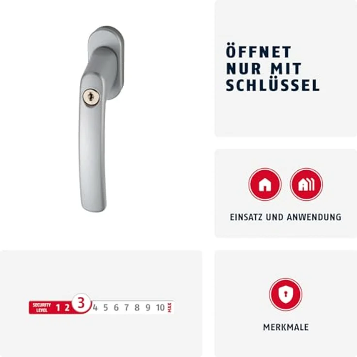 ABUS FG200 AB208-10er Set, abschließbarer Fenstergriff mit Druckzylinder, gleichschließend, 28-44mm, Sicherheitslevel 3, grau – Bild 2