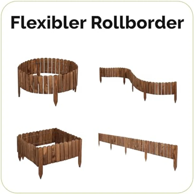 Garronda Beeteinfassung Holz Rollzaun Holzzaun 200 x 8 cm imprägniert Flexibler Rollborder Rasenkante Palisade Gartenzaun Umzäunung für Garten GD-0046 (Dunkelbraun, Höhe: 8 cm) - Wetter- und schädlingsbeständiger Holzgartenzaun – Bild 2