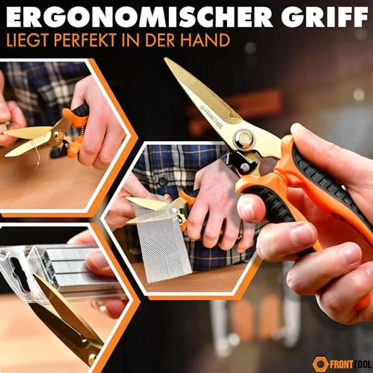 FRONTTOOL Universalschere Allzweckschere Multifunktionsschere - Titanbeschichtete Edelstahlklingen, langlebige Stabilität, dauerhaft scharfe Schneidflächen – Bild 5