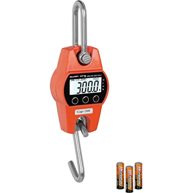 Steinberg Systems 300 kg / 100 g Kranwaage Digitale Hängewaage kg/lbs/N Zugwaage Digital mit LCD Display Aluminiumdruckguss inkl. 3 AA Batterien