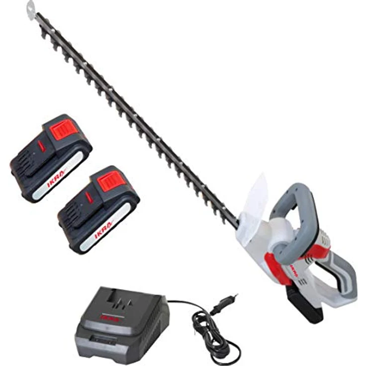 IKRA Akku Heckenschere IAHS 20-1, 20V, 54 cm Schnittlänge, 18 mm Schnittstärke, inkl. 2 Akkus (2,0 & 2,5 Ah) & Schnelllader, kabellos mit Schnellstop und Antivibrationssystem – Bild 1
