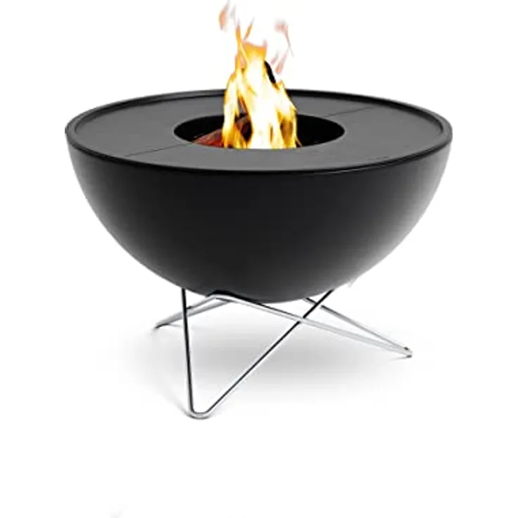 höfats Bowl 70 Plancha Set tief - raucharme Verbrennung - Feuerstelle und Plancha Grill - kippbarer Feuerkorb inkl. 2 Plancha Grillplatten - Stahl emailliert, schwarz Ø 70 cm
