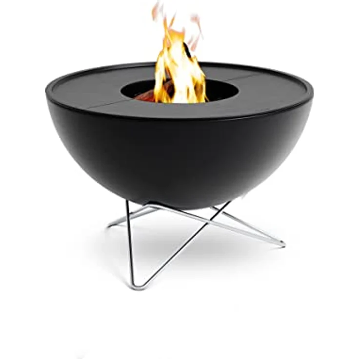 höfats Bowl 70 Plancha Set tief - raucharme Verbrennung - Feuerstelle und Plancha Grill - kippbarer Feuerkorb inkl. 2 Plancha Grillplatten - Stahl emailliert, schwarz Ø 70 cm – Bild 1