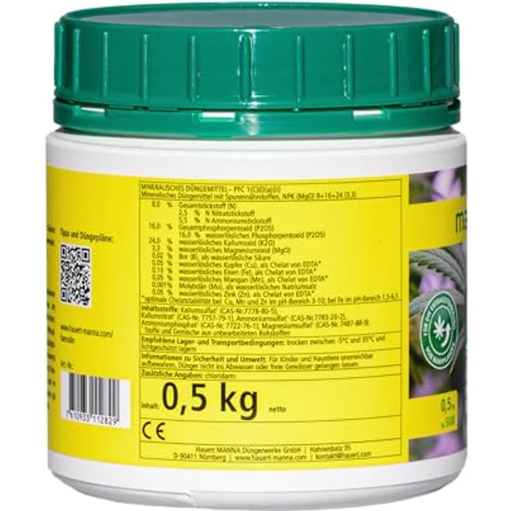 Manna Hannalin Blüte, Profi Nährsalz für die Blütephase der Hanfpflanze, NPK-Dünger 8-16-24, 500 g für 500 Liter Gießwasser – Bild 3