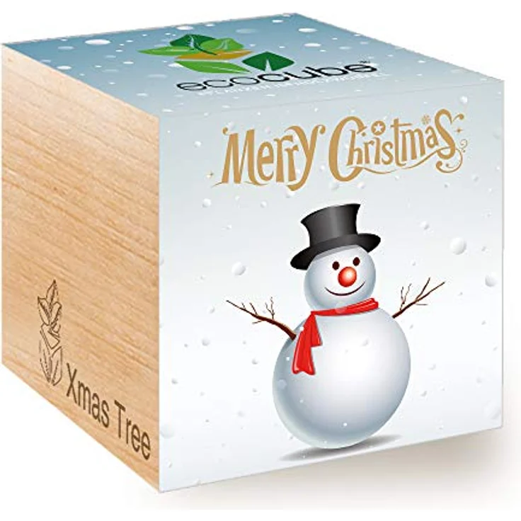 Feel Green Ecocube Schneemann/Xmas Tree, Anzuchtset für nachhaltige Pflanzen im Holzwürfel, 100% Eco Friendly, Made in Austria – Bild 1
