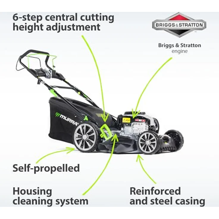 NAC Nac Rasenmäher Diesel B&S 140Cc 575Ex Eq2-500X, Benzin-Rasenmäher mit 75L Grasfangkorb und Mulchfunktion – Bild 3
