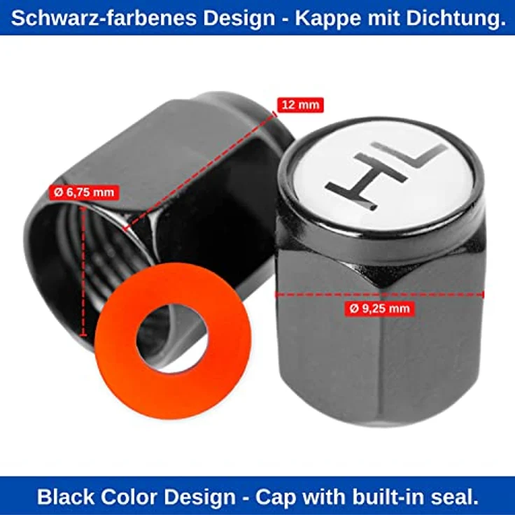 Ventilkappen aus Aluminium, 8 x beschriftete Auto-Ventilkappen mit Dichtung, Reifenmarkierer PKW, Luftventilkappen KFZ, Ventil Caps mit Beschriftung – Bild 6