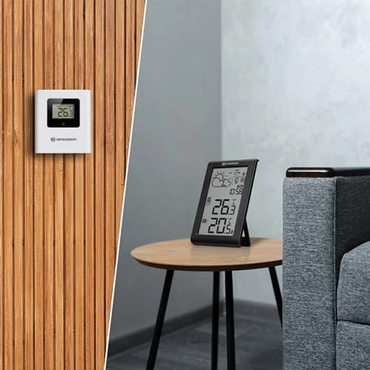 Bresser Wetterstation Funk Meteo Temp W, Wettervorhersage, Frostwarnung, DCF-Funkuhr, großes Display, digital, Schwarz – Bild 4