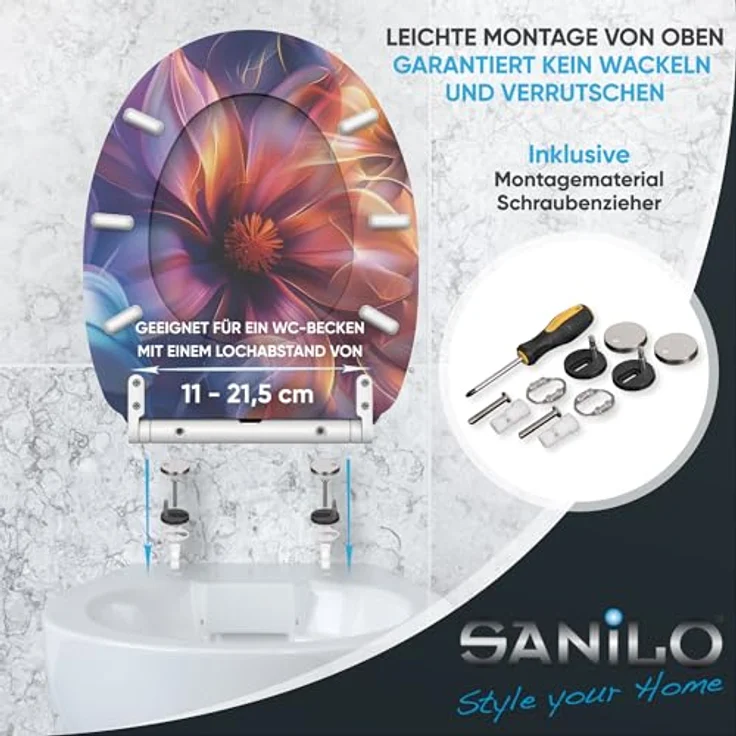 Sanilo WC Sitz Nuvana, mit Absenkautomatik und antibakterieller Beschichtung, 4-seitig bedruckt, Holz, belastbar bis 200 kg – Bild 6
