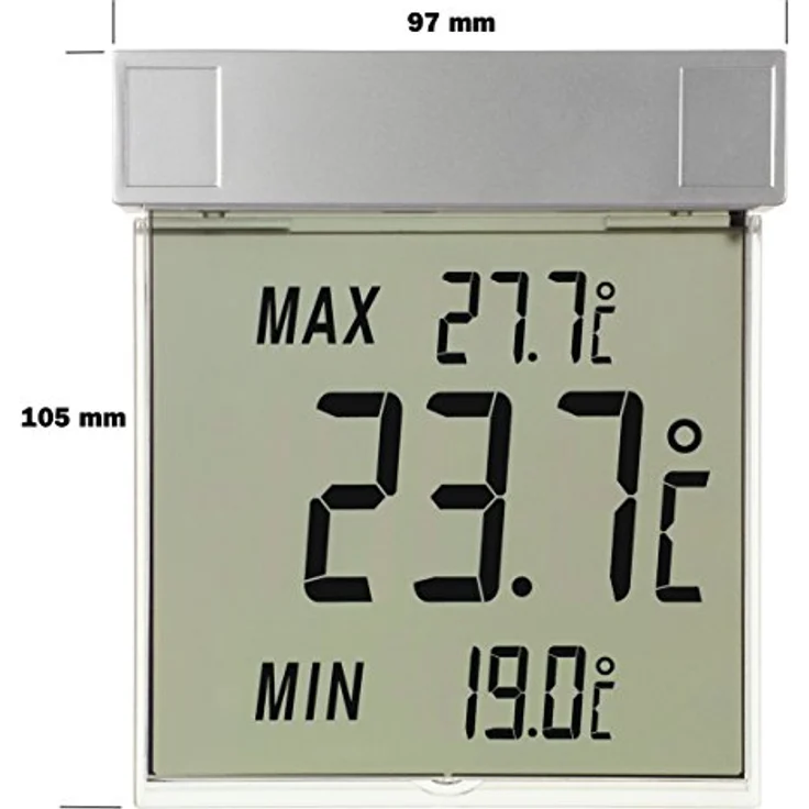 TFA Dostmann Vision digitales Fensterthermometer, 30.1025, großes Display mit Außentemperatur, Silber, L 97 x B 22 x H 105 mm - Preisvergleich – Bild 3