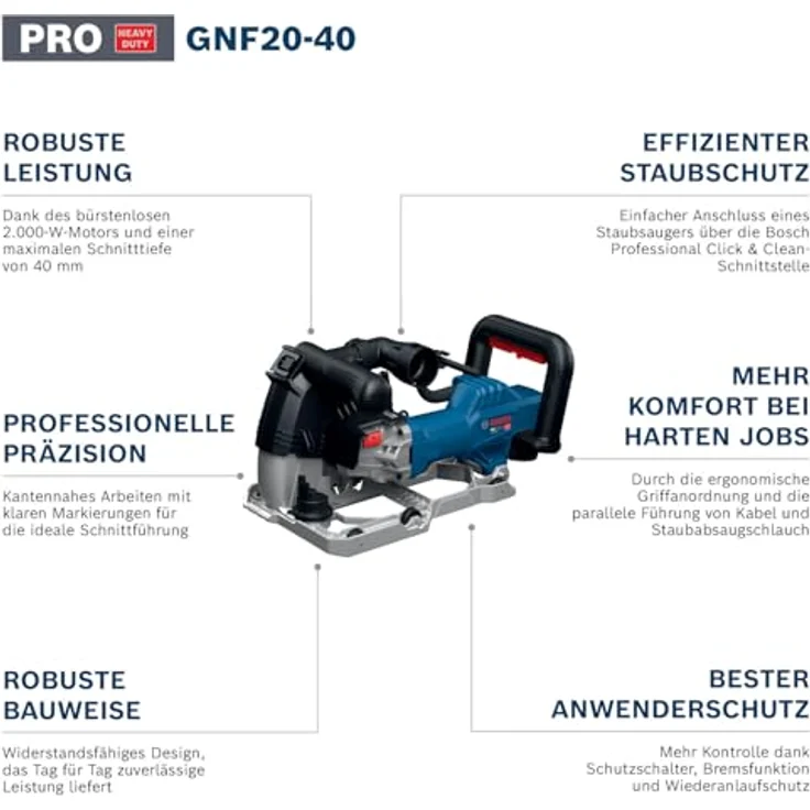 Bosch Professional GNF20-40, Kabelgebundene Mauernutfräse mit 2000-W-Motor, 2x 150mm Diamanttrennscheibe, inkl. L-BOXX – Bild 3