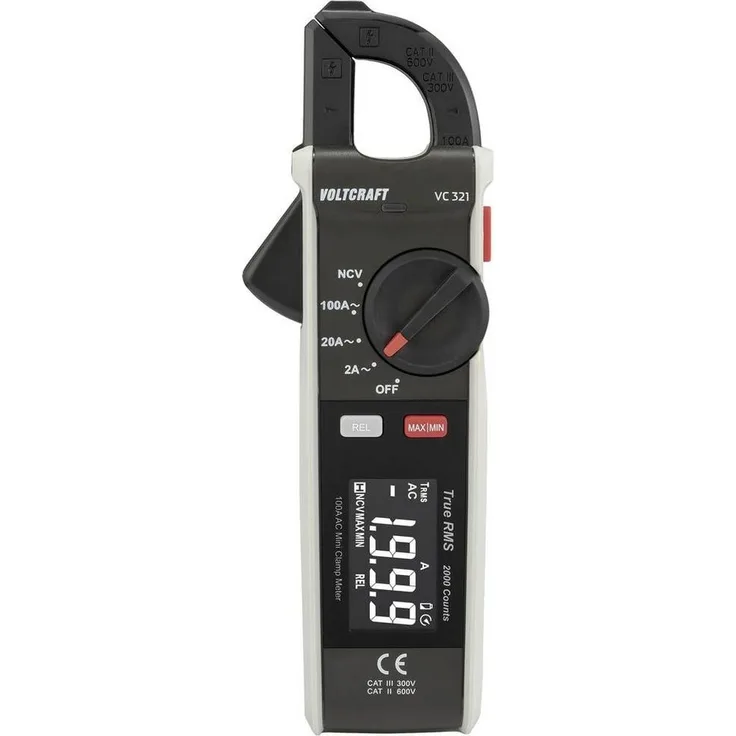 VOLTCRAFT Multimeter VC321 Stromzange AC, zum Messen von AC-Strom bis 100 A, kontrastreiches Display, 2000 Counts