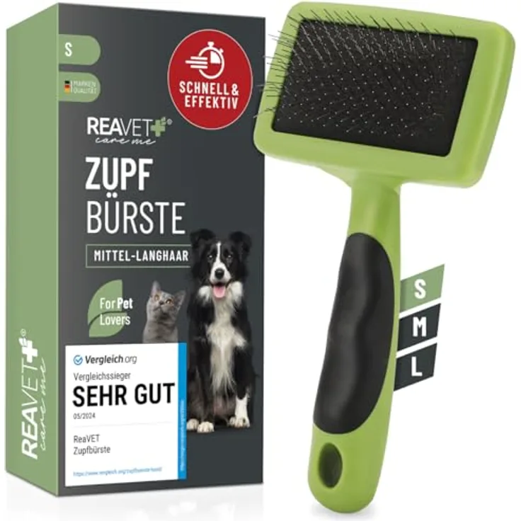 ReaVET TESTURTEIL SEHR GUT 05/24 Hundebürste & Katzenbürste für Langhaar I Kleine Rassen (S) I Entfernt sanft Unterwolle, Verfilzungen & Knoten I Haustier Bürsten