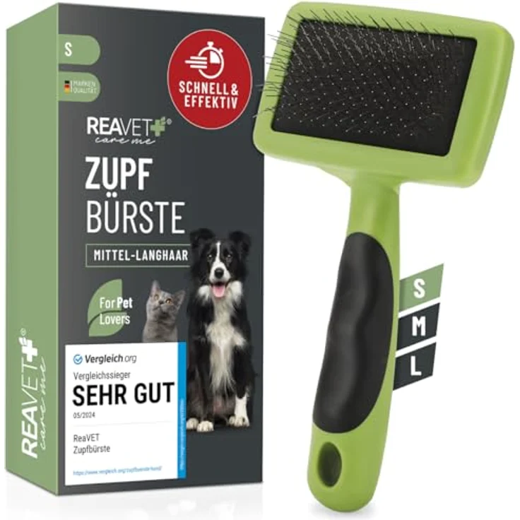 ReaVET TESTURTEIL SEHR GUT 05/24 Hundebürste & Katzenbürste für Langhaar I Kleine Rassen (S) I Entfernt sanft Unterwolle, Verfilzungen & Knoten I Haustier Bürsten – Bild 1