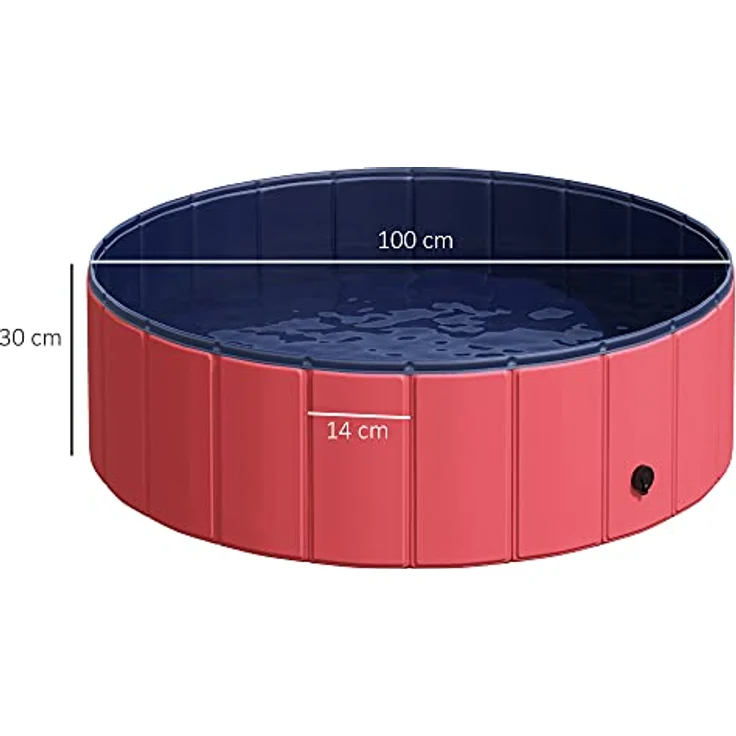 PawHut Hundepool Planschbecken Schwimmbecken Schwimmbad Hundebad PVC+Holz Φ100x30cm Rot – Bild 3