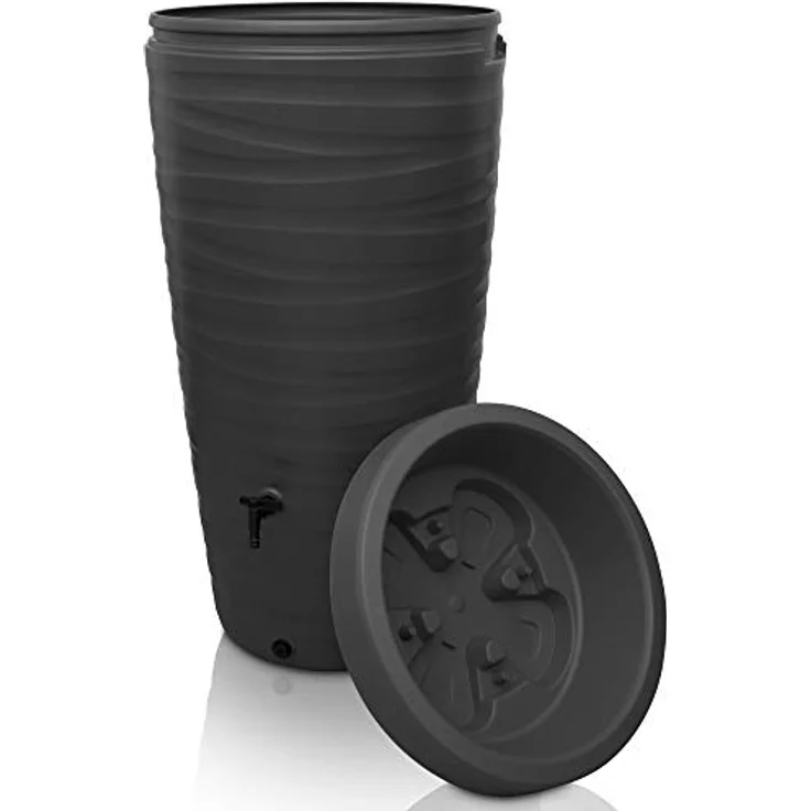 YourCasa Regentonne 240 Liter [Wave Design] Frostsicher aus Kunststoff - Regenwassertonne mit Wasserhahn (Anthrazit) – Bild 1