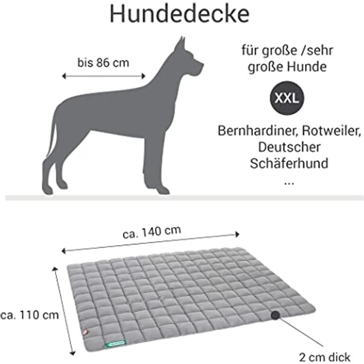 Doctor Bark Hundedecke - weiche, hochwertige Hundematte für sehr große Hunde, robuste Indoor - Outdoor Liegedecke, waschbar bis 95°C (Gr. XXL, Hellgrau) – Bild 3