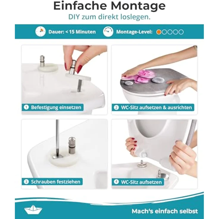 Calmwaters WC Sitz Motiv Wellness Orchidee, Duroplast mit Absenkautomatik und antibakterieller Oberfläche, oval – Bild 2