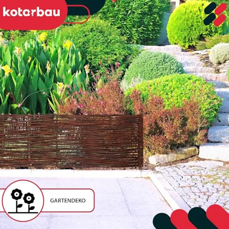 KOTARBAU® Weidenzaun 120 x 30 cm, Beetbegrenzung aus natürlicher Weide, wetterbeständig und stabil, braun – Bild 2