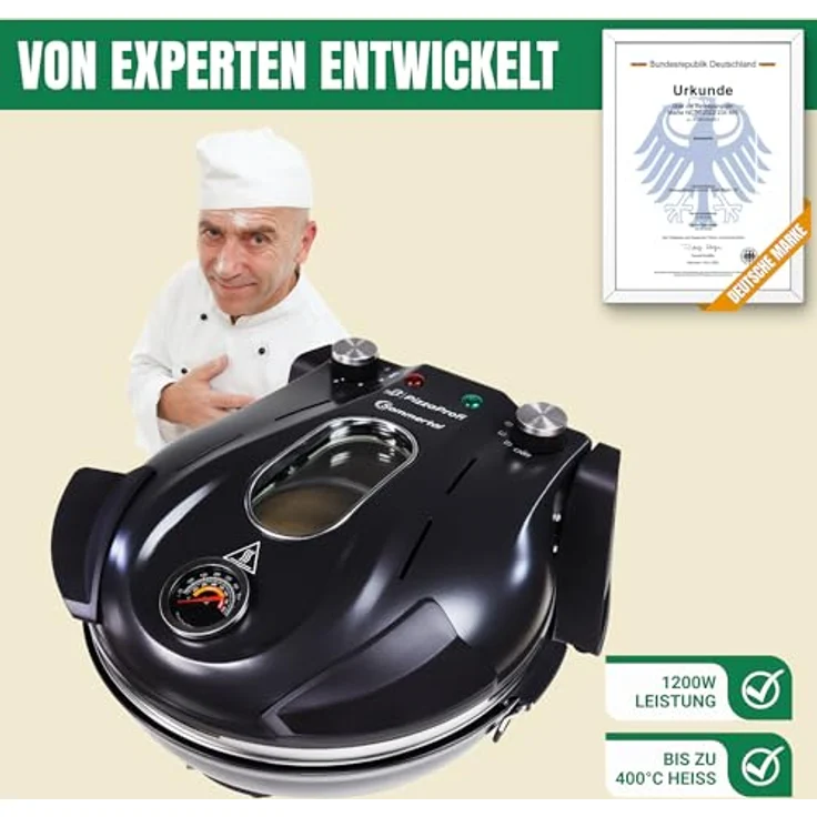 Sommertal Pizzaofen Sommertal PizzaProfi Pizzaofen, 32cm Pizzastein, Pfanneneinsatz, 2x Pizzaschieber, Pizzaschneider, Steinplatte - Max. 400°C, einfache Bedienung, vielseitig einsetzbar, Sicherheits-Sichtfenster – Bild 7