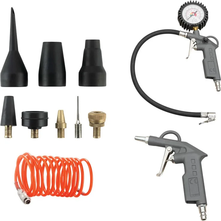ZIPPER ZI-COMZUB11 Kompressorzubehör, 11-teiliges Set mit Druckluftpistole, Reifenfüllmessgerät und Adapterset für bis zu 10 bar
