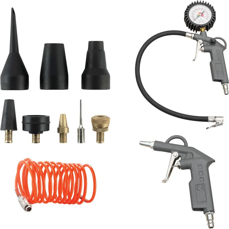 ZIPPER ZI-COMZUB11 Kompressorzubehör, 11-teiliges Set mit Druckluftpistole, Reifenfüllmessgerät und Adapterset für bis zu 10 bar