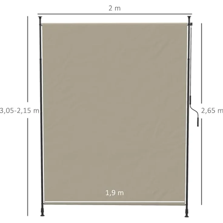 Outsunny Senkrechtmarkise, 200 x 215-305 cm Vertikalmarkise, Einziehbares Sonnenschutz, Verstellbare Seitenmarkise, Windschutz für Balkon, Terrasse, Garten, Alu, Sand – Bild 3
