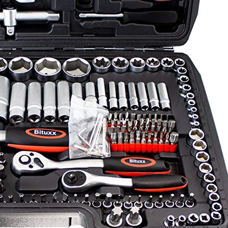 BITUXX Werkzeugkoffer 215 tlg Knarrenkasten Ratschenkasten Nusskasten Stecknuss Umfangreiches Set mit 1,2 1,4 3,8 Ratschen und Zubehör – Bild 5