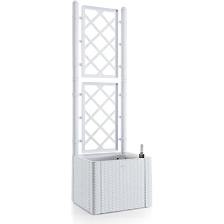 Rankgitter, Spalier mit Pflanzkasten in Rattan-Design aus robustem Kunststoff in Weiß. Maße BxTxH in cm: 43 x 43 x 142 cm. Topp für Garten, Terrasse und Balkon! – Bild 1