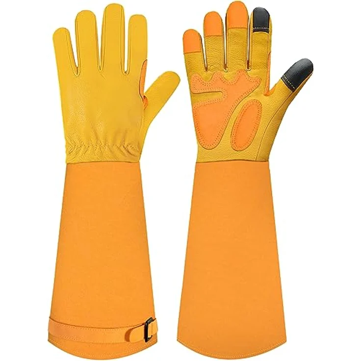 SLARMOR Gartenhandschuhe aus Leder, Dornensicher mit Unterarmschutz, lange Rindsleder Arbeitshandschuhe für Garten, Touchscreen-fähig, verstellbare Stulpe – Bild 1