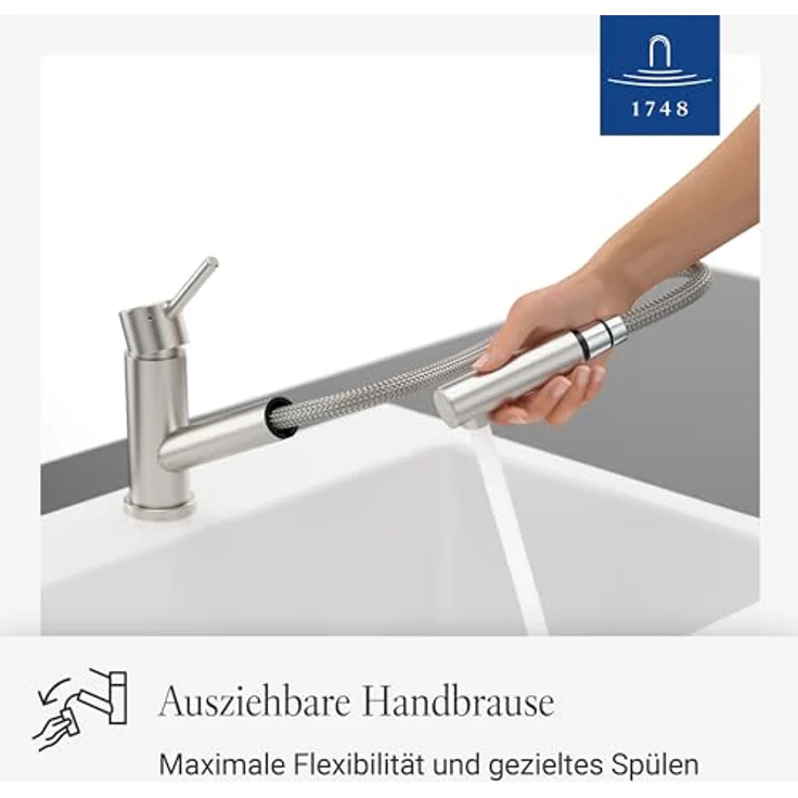 Villeroy & Boch Como Shower, Hochdruck-Küchenarmatur mit ausziehbarer Brause, flexibler Brauseschlauch, wassersparend, Edelstahl massiv mit Anschlussschlauch & Befestigungssatz – Bild 2