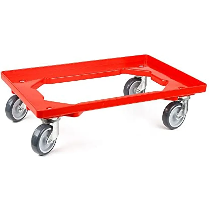 PROREGAL Transportroller, 2x mit Gummirädern rot, stabiler Transportwagen, HxBxT 15x60,7x40,7cm, offen, 2 Lenkrollen & 2 Bremsrollen