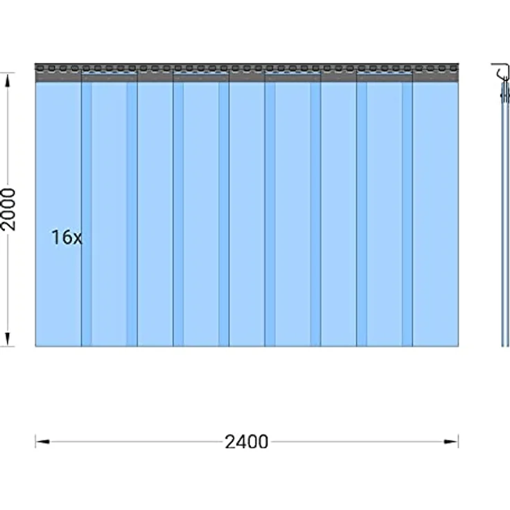 Zettl GmbH PVC Streifenvorhang Lamellen 2x200mm Höhe 2,00m x Breite 2,40m, transparent, verzinkt, Stallvorhang, PVC Lamellenvorhang – Bild 2