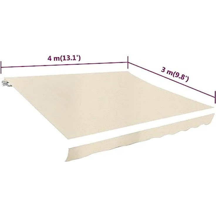 DELUKE® Markisenbespannung Markisenstoff Wasserabweisend Reißfest | Creme, für 400x300cm Rahmen | Markise mit Volant – Bild 2